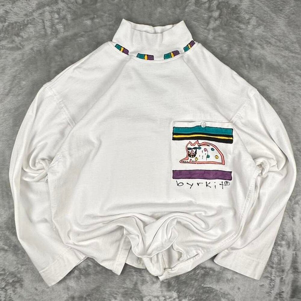 Vintage Lixin Los Angeles Turtleneck Byrkit Cat Graphic Long-sleeve T-shirt M